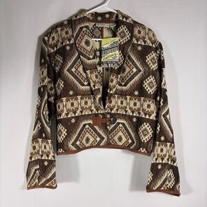 NWT Vintage Flashback All-Natural Brown Cream Western Tapestry Jacket Size Med